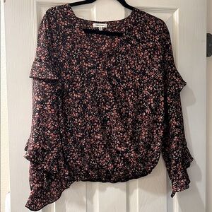 Max Studio Asymmetrical Black Ruffled Blouse Size Medium